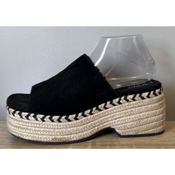Women's Shoes TOMS LAILA MULE Platform Dress Sandals BLACK SUEDE Size 8.5W - Picture 6 of 11